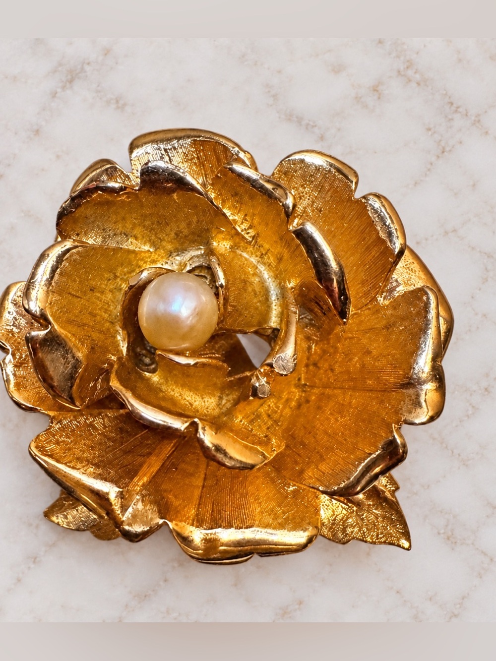 Vintage Boucher Gold Rose Pearl Brooch Signed